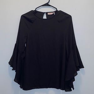Dstudio Black Long Sleeve Ruffle Sleeve Blouse